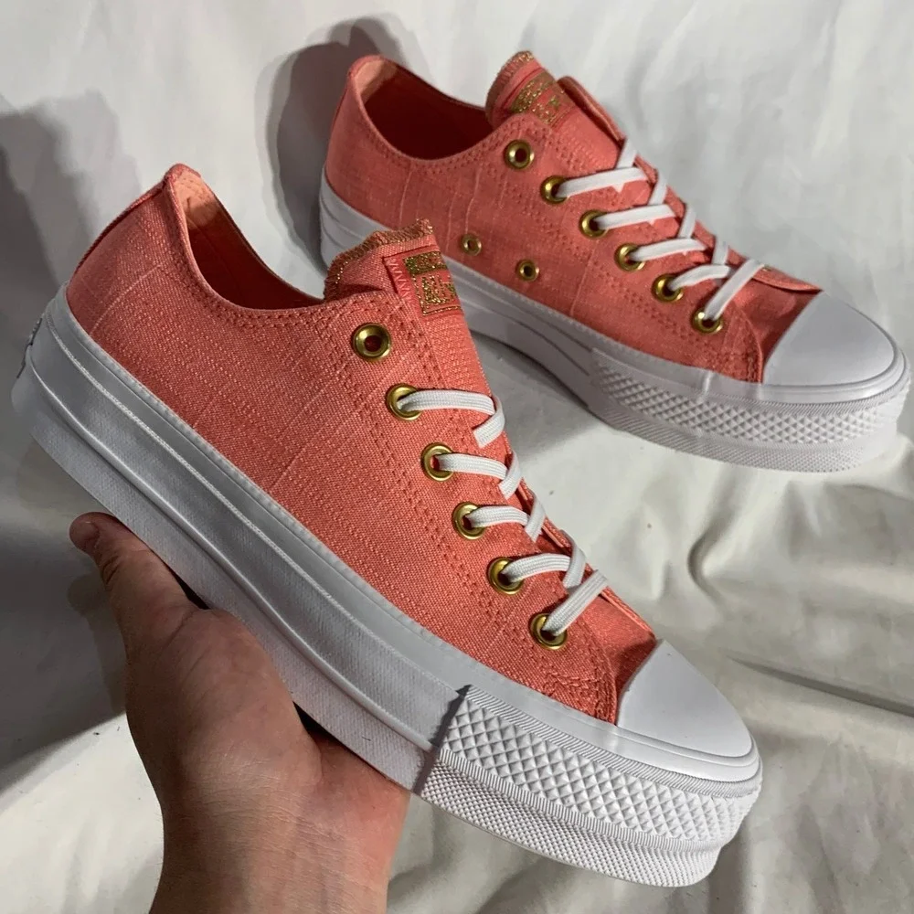 NEW Converse CTAS LIFT OX Orange White Platform Sneakers Size 8